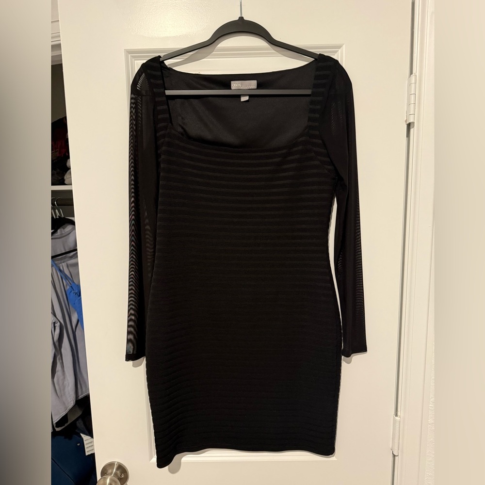 ASOS Black Square Neck Long Sleeve Party/Cocktail Dress- size 10